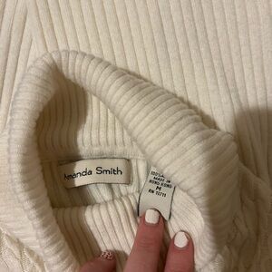 (5 for $25) White Cable Knit Sleeveless Turtle-Neck Sweater